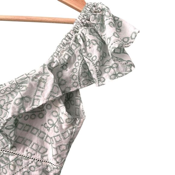 MINKPINK Ruffled Off-Shoulder Embroidered Patterned Mini Dress in Size XS - Picture 6 of 10